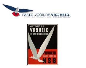Logo van de PVV met daaronder de NSB-poster
